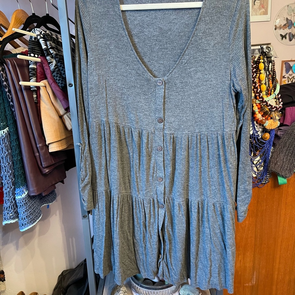 Gray Scoop-Neck Buttoned Women's Dress